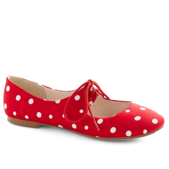 ModCloth Red & White Polka Dot Flats - Picture 2 of 7